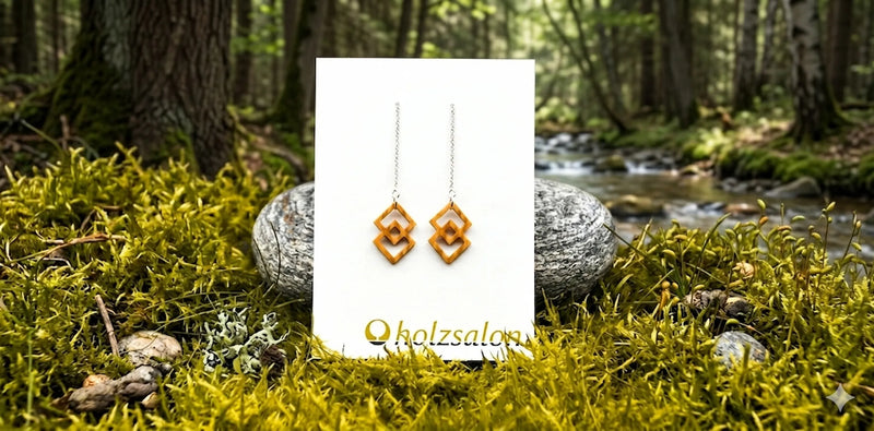 Durchzieher Ohrhänger aus Olivenholz, verschiedene Motive und Holzarten von holzsalon.at