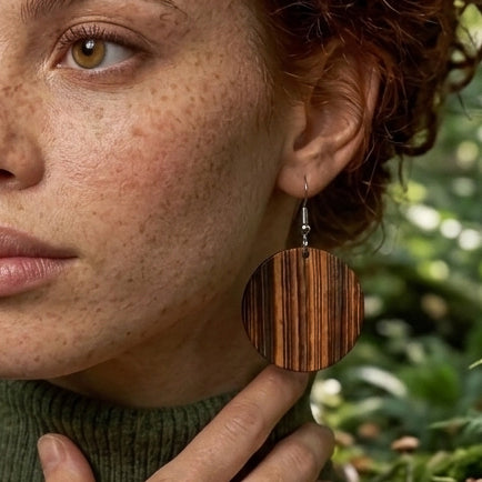 Model mit Holzohrringe Klassik Luna mittel Zebrano